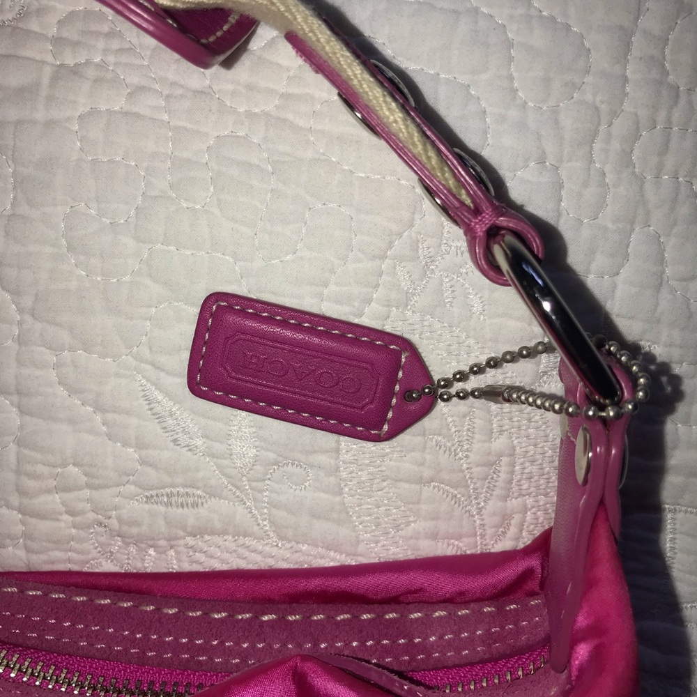 Bright pink Coach satin hobo bag - Picture 3 of 8